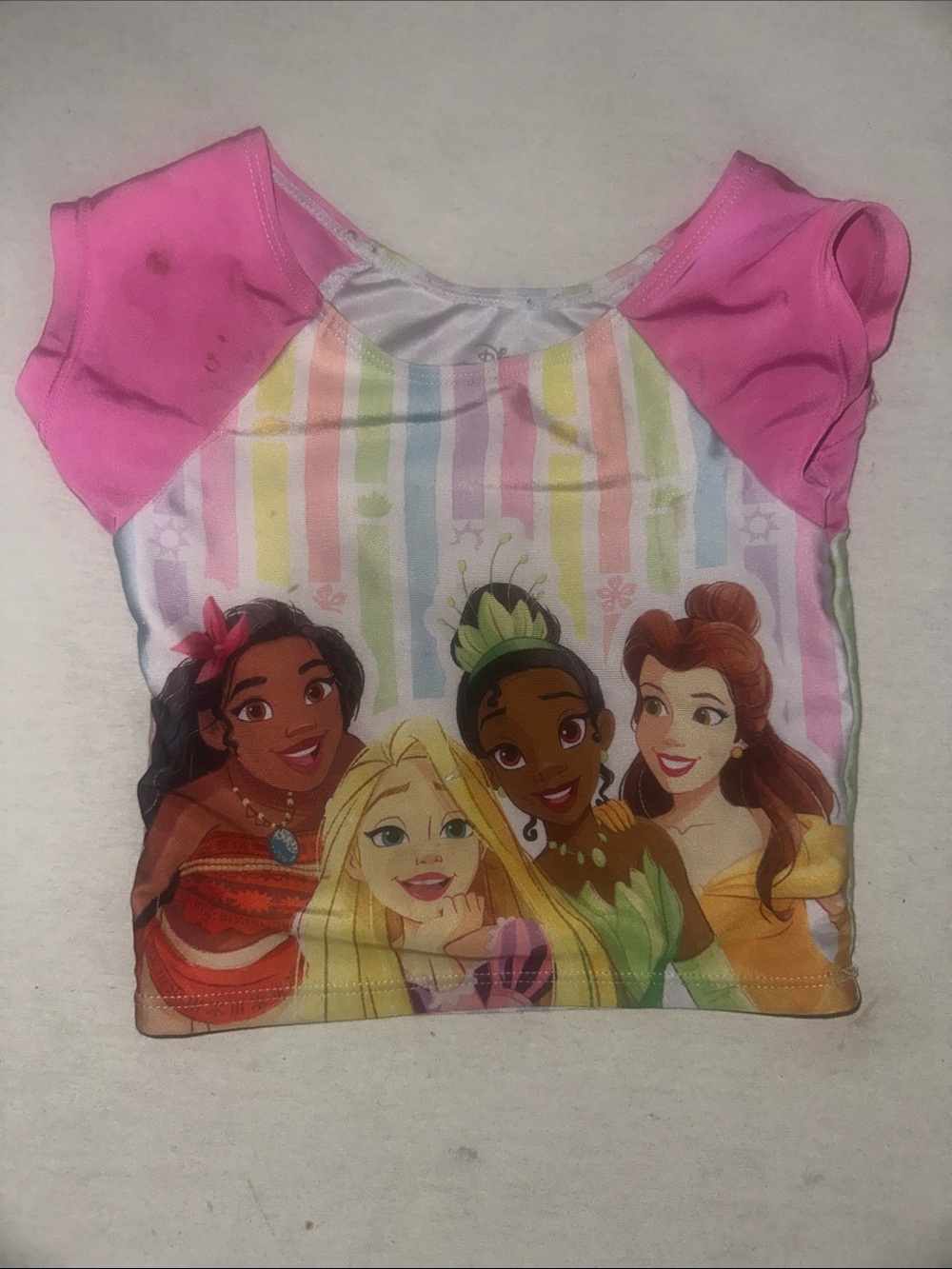 Kids Size 6/6X Disney Pink Sleeve Princess Graphic Crop Top Bikini